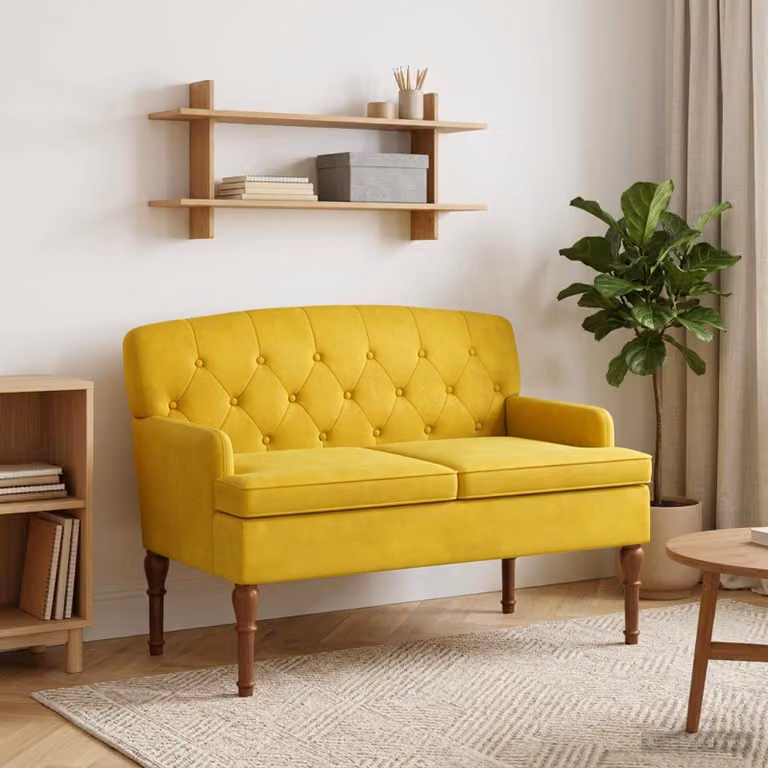 Loveseat vidaXL in velluto giallo con bottoni imbottiti L: 111 cm, P: 65 cm, H: 79 cm