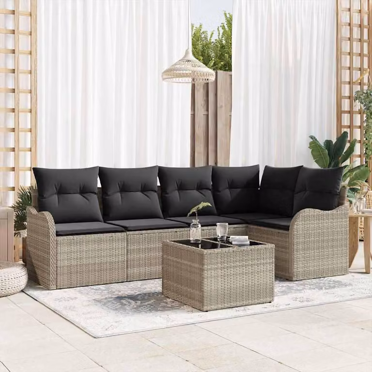 Maison Exclusive - Set Divano da Giardino 6 pcs Grigio chiaro Poly Rattan
