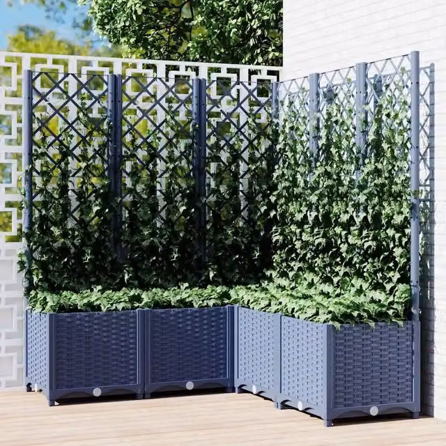 Fioriera da giardino con graticcio Design Mania per piante rampicanti, colore grigio blu, L 120 cm x P 120 cm x H 136 cm