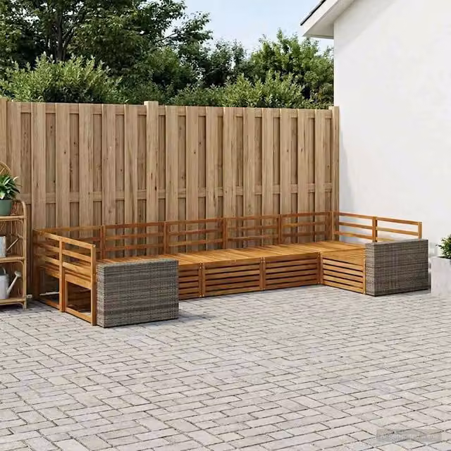 Set di divani da esterno 7 pz Naturale Legno di Acacia Massello 3383817
