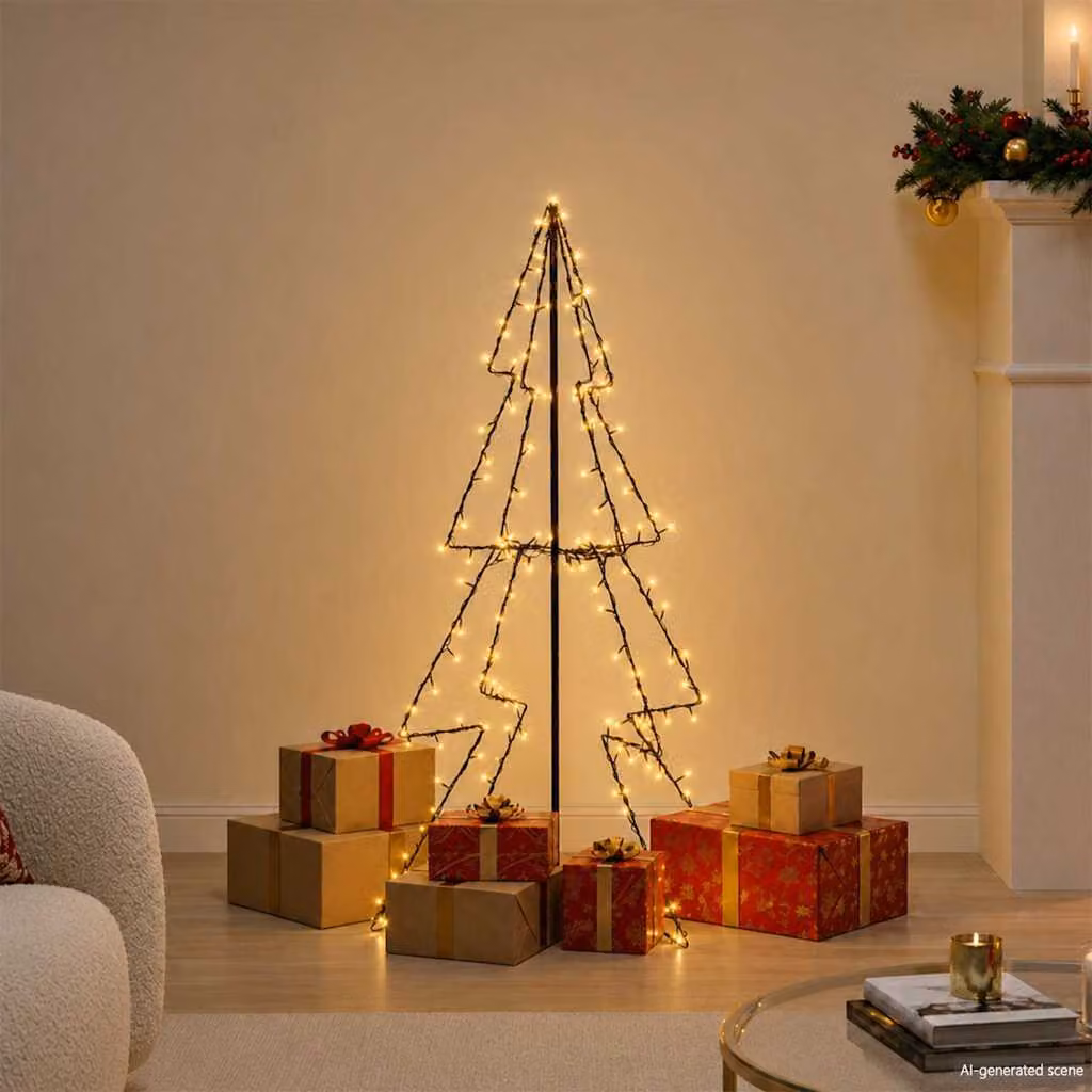 vidaXL Albero di Natale a Cono con 160 LED Bianco Caldo per Interni ed Esterni L: 78 cm, H: 120 cm – 2
