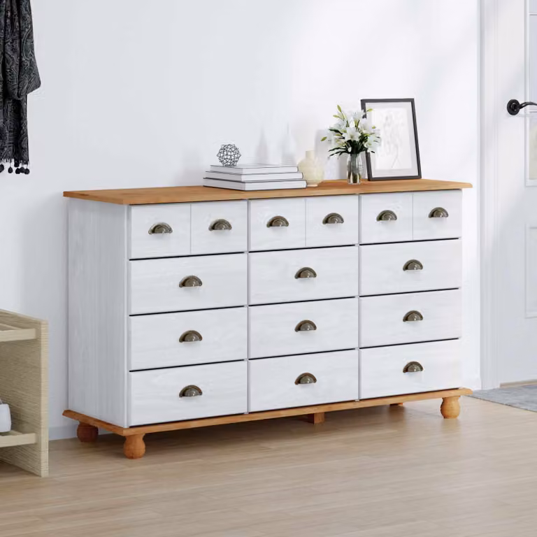 Cassettiera ASKIM vidaXL in pino massello bianco L 79 cm, P 40 cm, H 133,5 cm