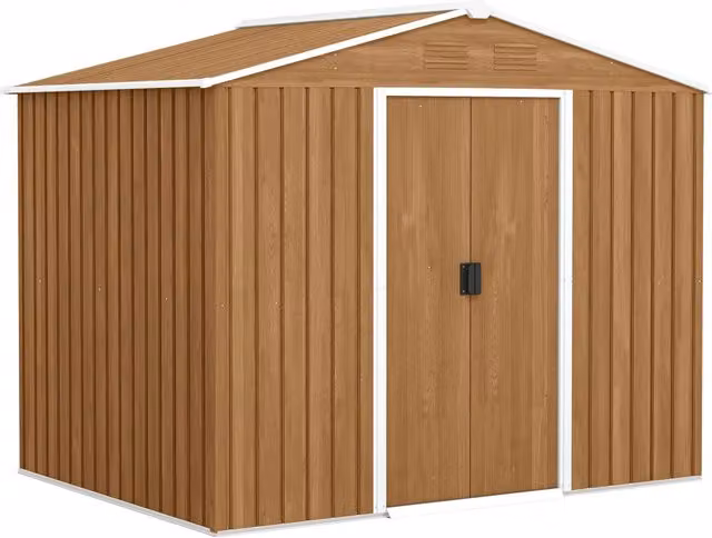 Casetta da Giardino in Lamiera di Acciaio con Porte Scorrevoli, 236x174x190cm, Marrone