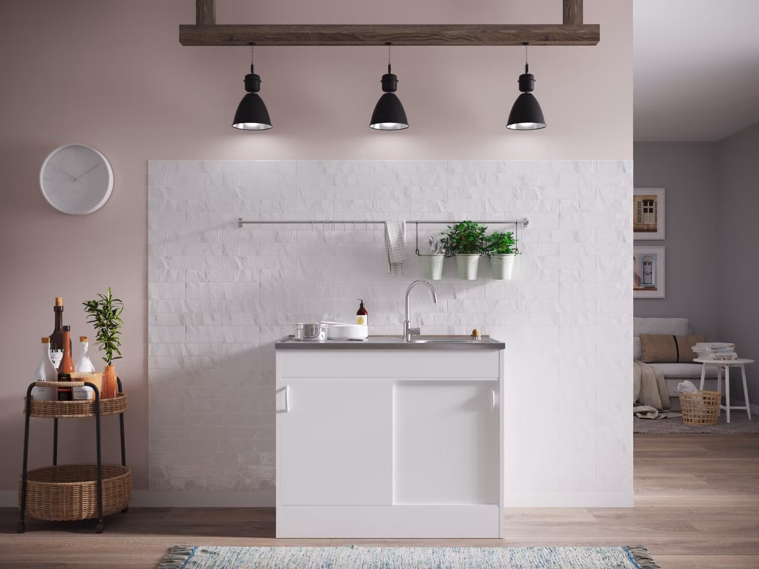 Lavello completo con mobile sottolavello con ante scorrevoli 100 x 60 cm bianco Respekta