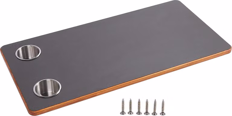 800 x 400 mm Piano del tavolo RV con 2 portabevande in acciaio inox in legno nero per la terrazza sul ponte dello yacht