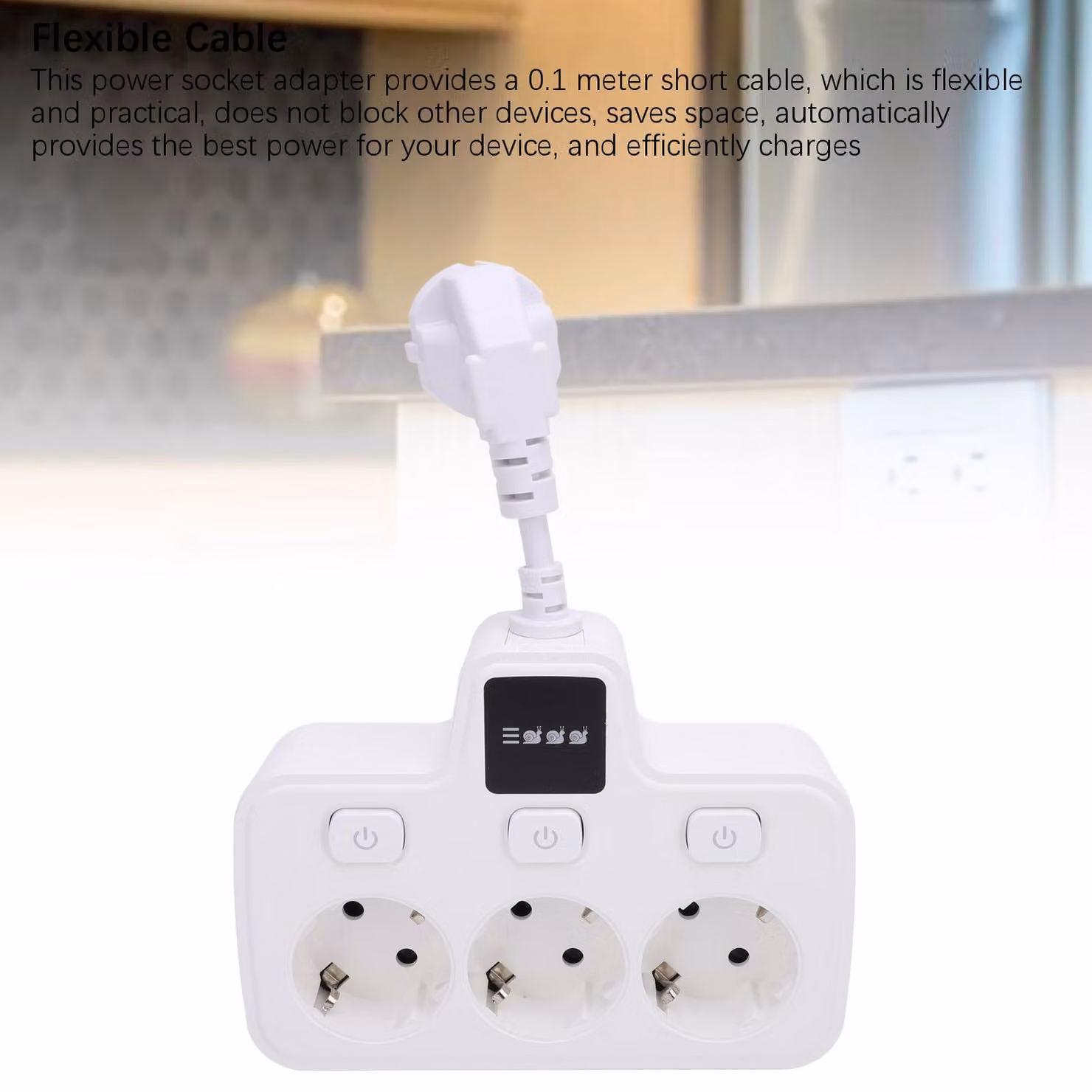 Presa con interruttore indipendente, adattatore multiplo, prolunga con presa di corrente alternata a 3 vie e 2 poli con messa a terra, bianco