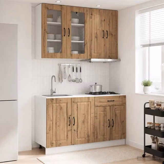 Unità Cucina Moderna vidaXL KALMAR in Rovere con Ante in Vetro, 4 Pezzi, Marrone – 1