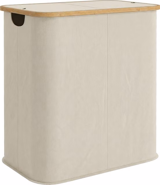 Cesto portabiancheria HOMCOM da 80L a 2 sezioni con coperchio in tessuto non tessuto e bambù, Beige, L: 54 cm, P: 34 cm, H: 58.5 cm – 1