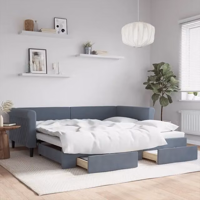 Divano Letto Estraibile con Cassetti vidaXL in Velluto Grigio L: 100 cm, P: 200 cm