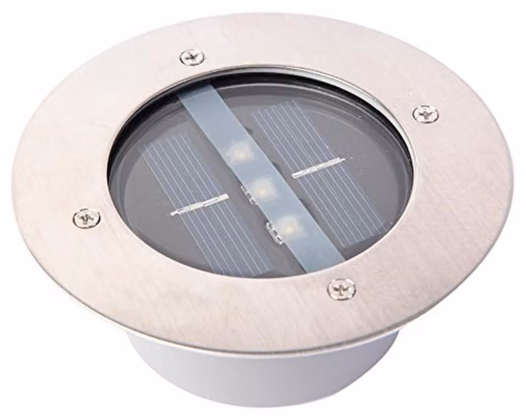 Lampada solare da esterno in acciaio inossidabile, grado di protezione IP68, 3 LED, luce bianca fredda, 12 cm