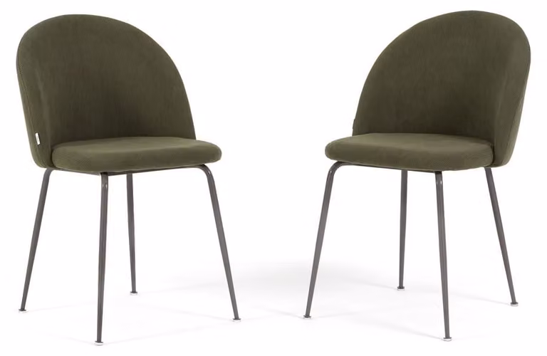 Set di 2 sedie da pranzo imbottite in velluto a coste, gambe in metallo, design elegante per cucina, sala da pranzo, bar e ristoranti - SARA - Rosa chiaro/taupe