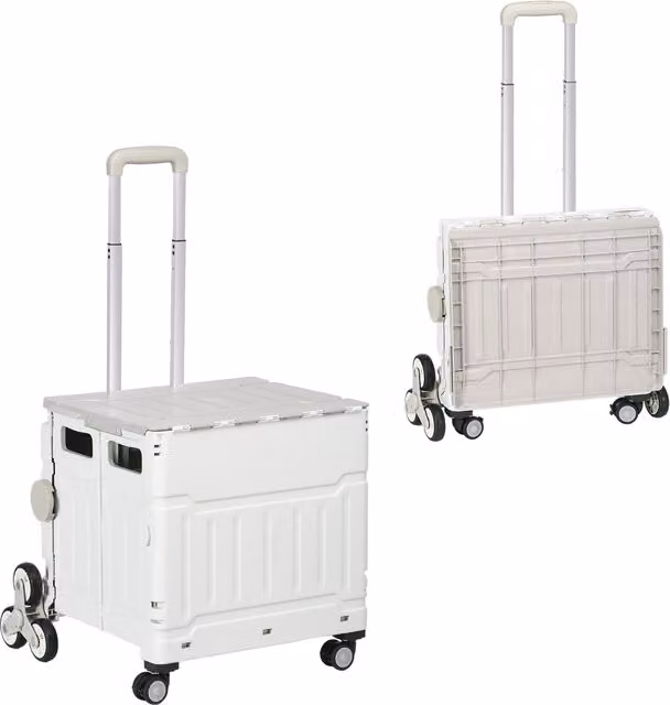 Carrello della spesa pieghevole HOMCOM con ruote per scale e manico telescopico, Bianco, L 52 cm x P 48 cm x H 100 cm