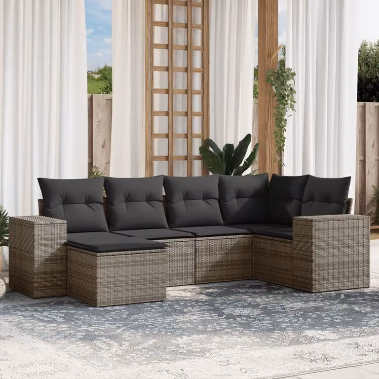 Maison Exclusive - Set Divano da Giardino 6 pz con Cuscini Grigio in Polyrattan