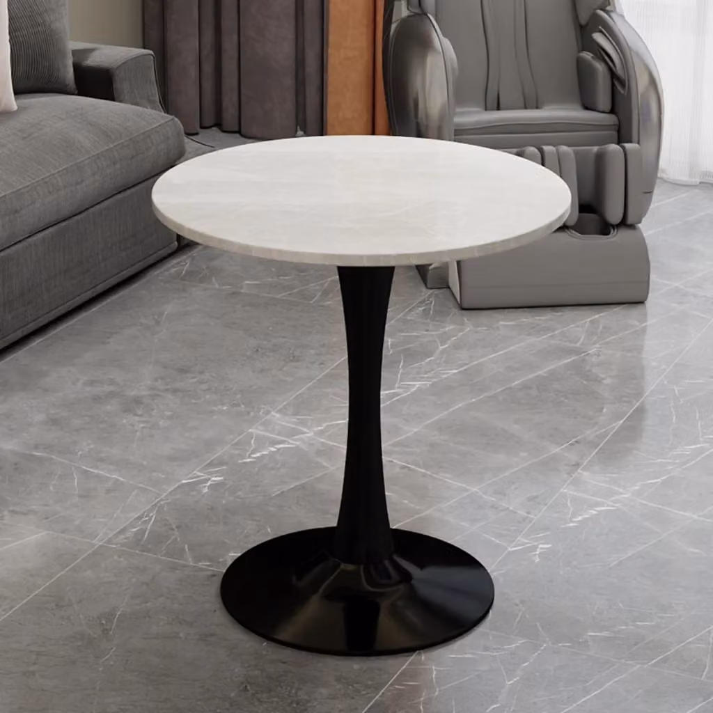 Tavolino da caffè rotondo MINIMAL in marmo bianco e nero, Diametro: 70 cm – 2
