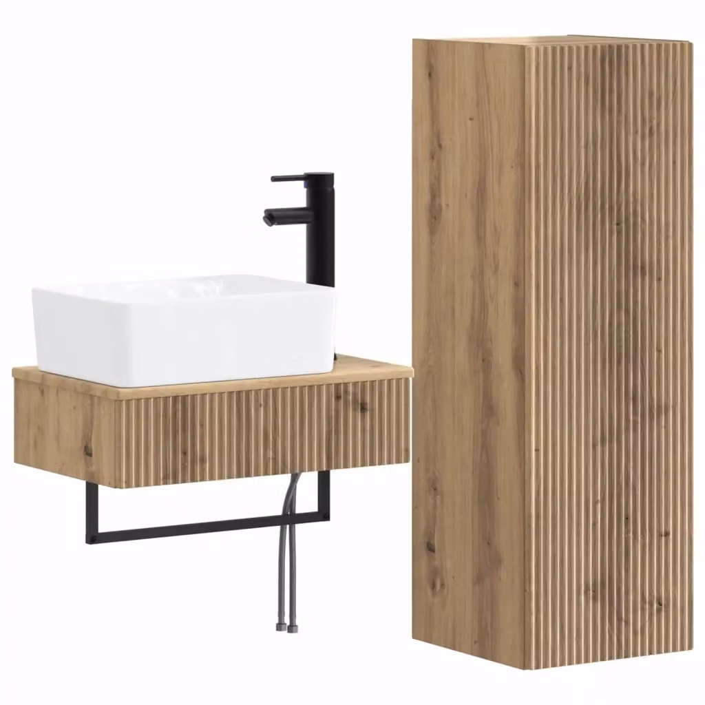 Set di mobili da bagno moderno vidaXL in legno color rovere marrone composto da mobile lavabo e pensile a muro – 2