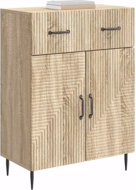 Credenza moderna in legno ingegnerizzato Rovere Sonoma, ideale per soggiorno o sala da pranzo, L: 66 cm, P: 34,5 cm, H: 89,5 cm