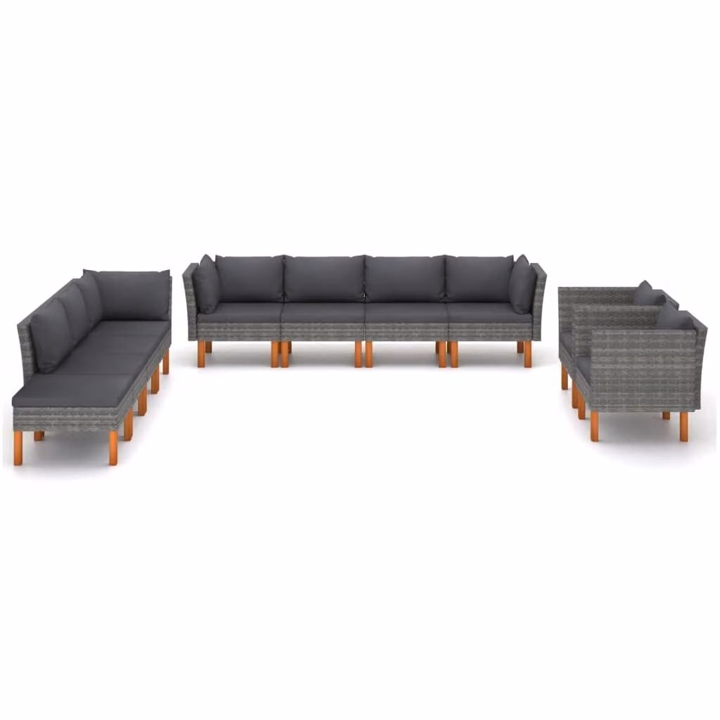 set da giardino da 10 pezzi in poly rattan e legno di eucalipto grigio
