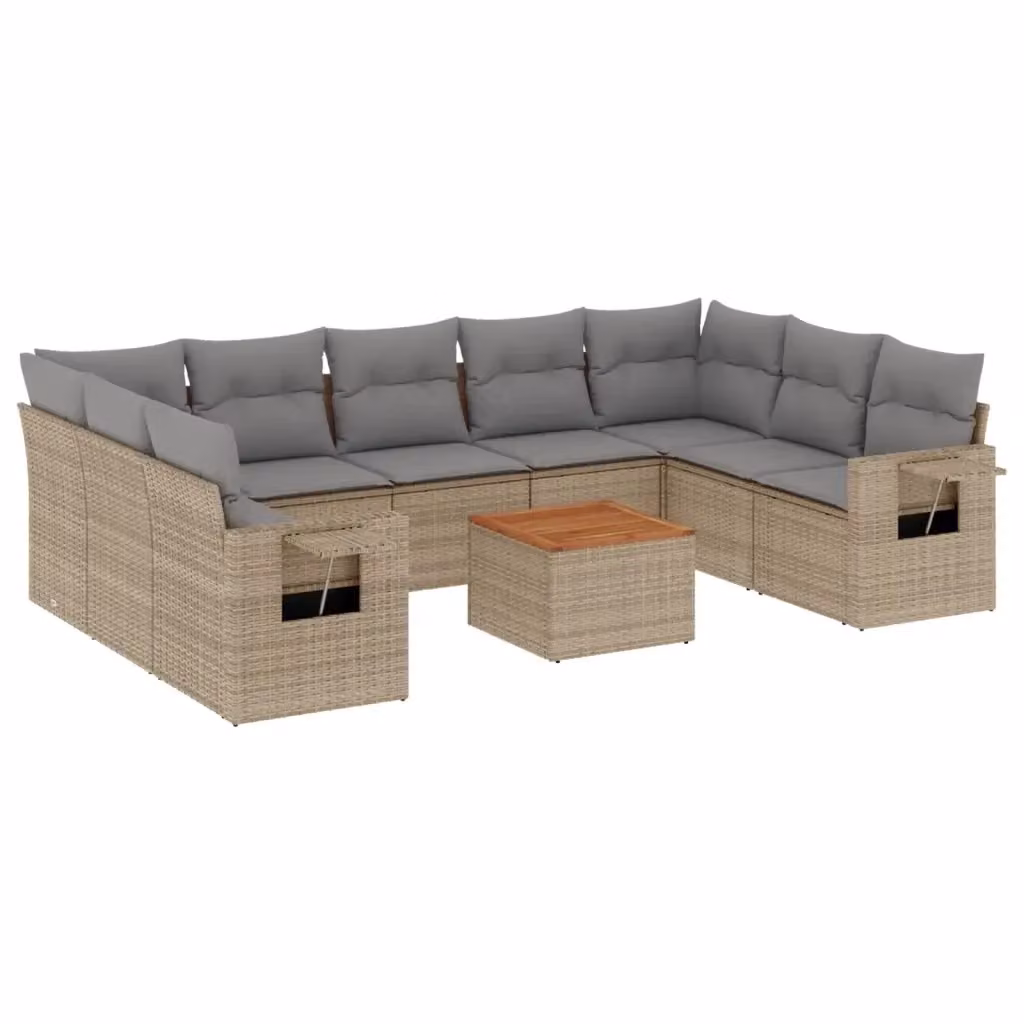 vidaXL Set Divano da Giardino 10 pz in Polyrattan con Cuscini Beige e Grigio – 2