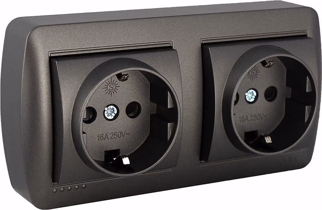Base de enchufe Solera Mural 2p+t Grafito 16 A 250 V Doble