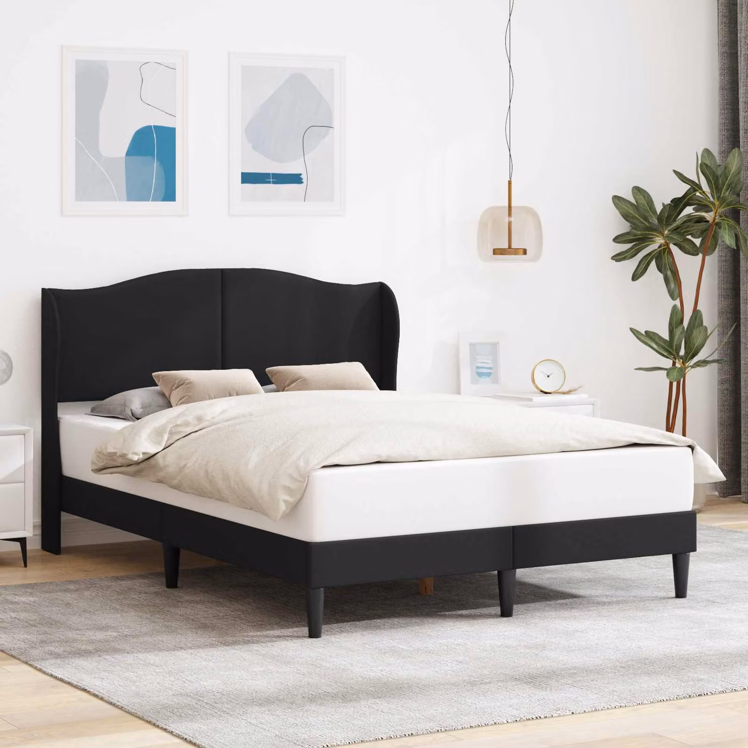Struttura del letto con testiera vidaXL in similpelle nera, L 160 x P 202 x H 101 cm (H 164 cm)