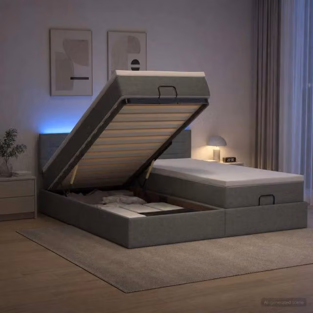 Letto Ottomano con Materasso e Illuminazione LED vidaXL Grigio e Bianco L: 200 cm, P: 200 cm, H: 203 cm