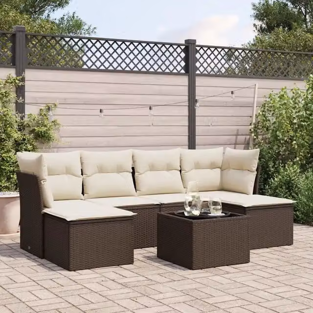Set Divani da Giardino 7 pz con Cuscini Marrone in Polyrattan 3249862