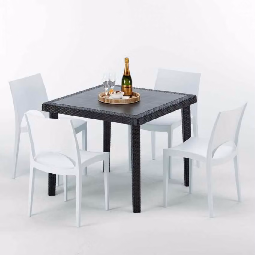 Tavolo quadrato nero e 4 sedie Set di bastoni da esterno in polipropilene colorato Grand Soleil Paris Passion - Bianco