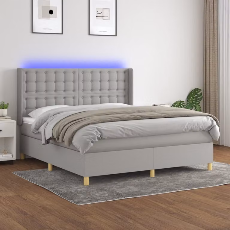 Maison Exclusive - Letto a Molle Materasso e LED Grigio Chiaro 180x200 cm Tessuto