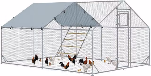 Recinto per galline XYLO con tetto impermeabile, mangiatoia e posatoio, argento, L: 4 m, P: 3 m, H: 1.9 m