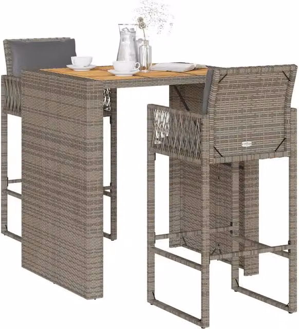 Set Bar da Giardino 3 pz con Cuscini Grigio Polyrattan Acacia 3328897