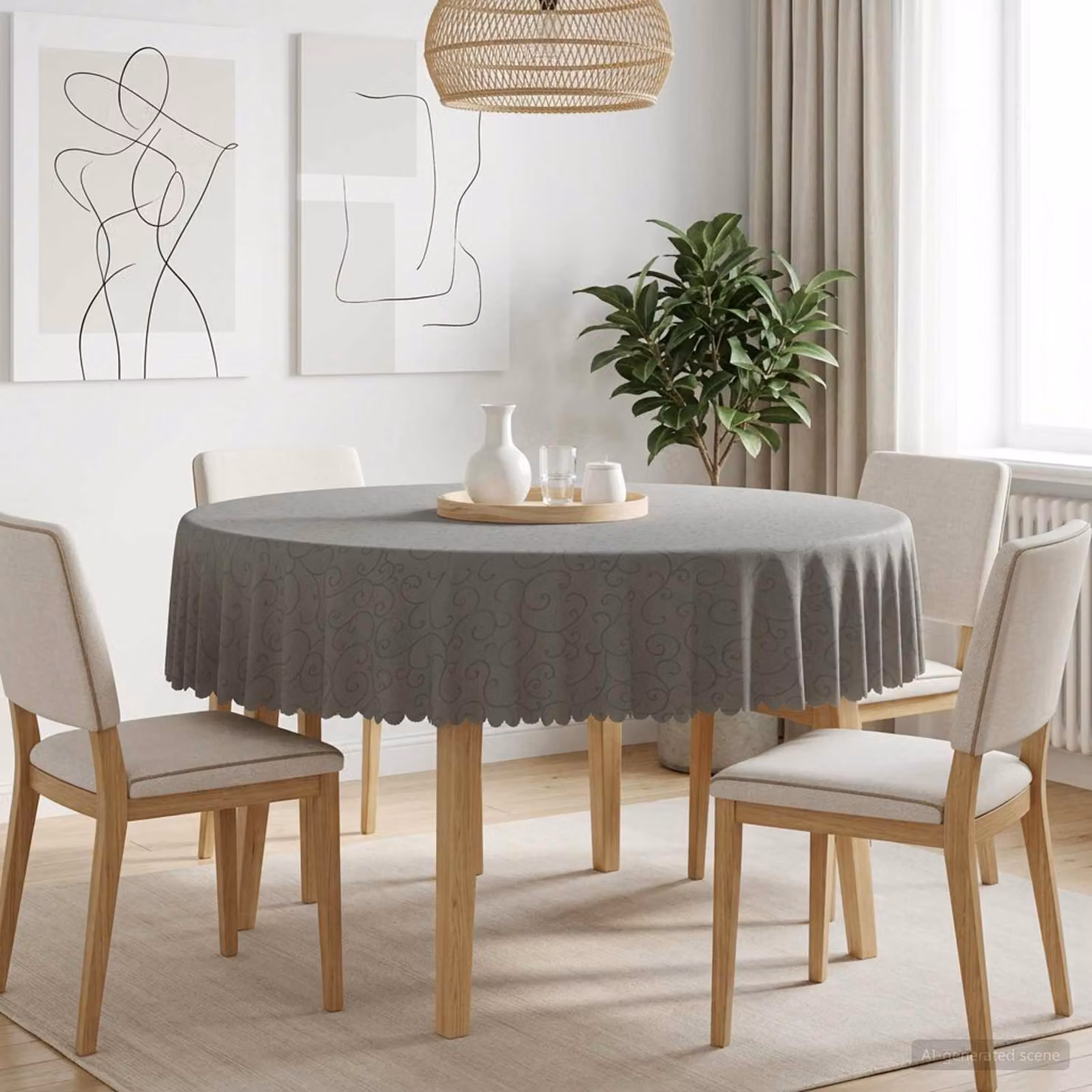 Set di 5 tovaglie rotonde vidaXL in jacquard poliestere, colore grigio chiaro, Ø 180 cm, idrorepellenti e lavabili in lavatrice