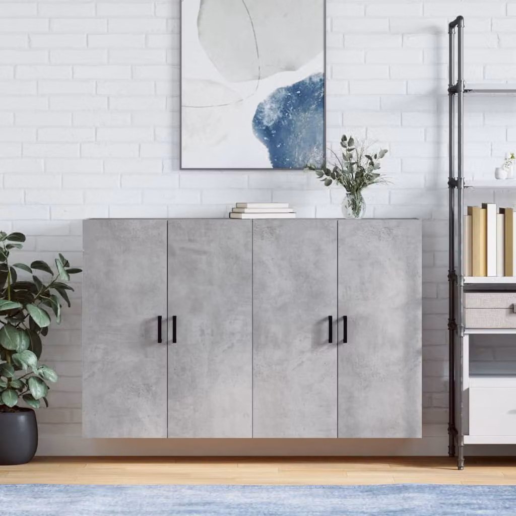 Set di 2 mobili a parete moderni vidaXL in legno MDF, colore grigio, L 69,5 cm x P 34,0 cm x H 90,0 cm
