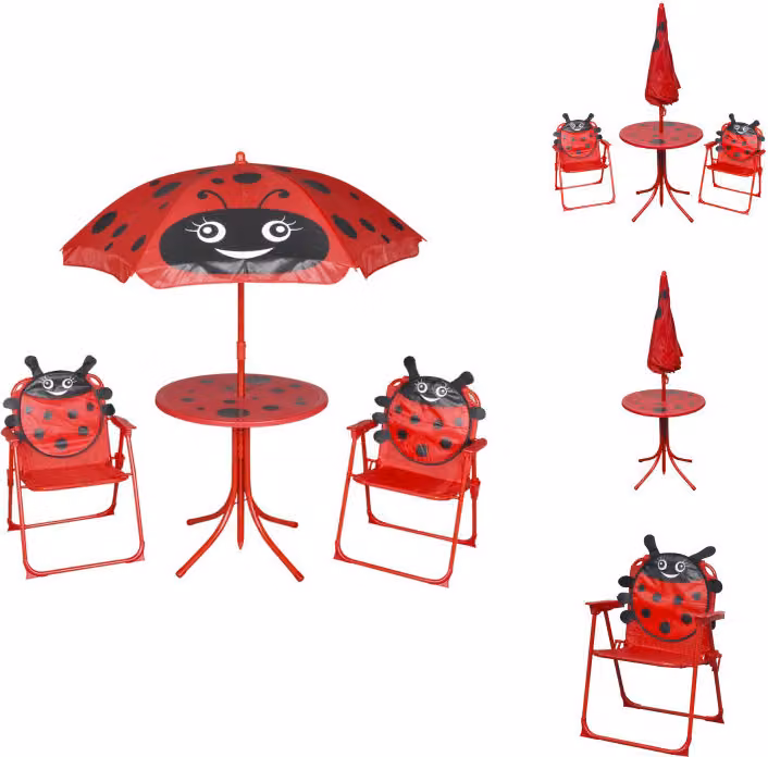 vidaXL Set bistrot da giardino per bambini da 3 pezzi con ombrellone rosso - Set di mobili da giardino