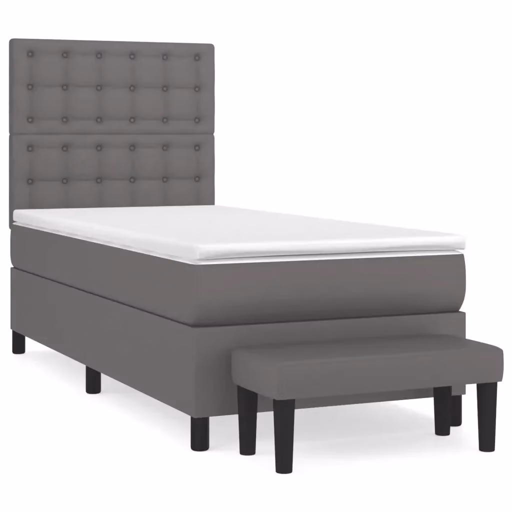 Letto a Molle con Materasso Ibrido vidaXL in Similpelle Grigio e Bianco L/P/H: 200 x 80 x 203 cm – 2