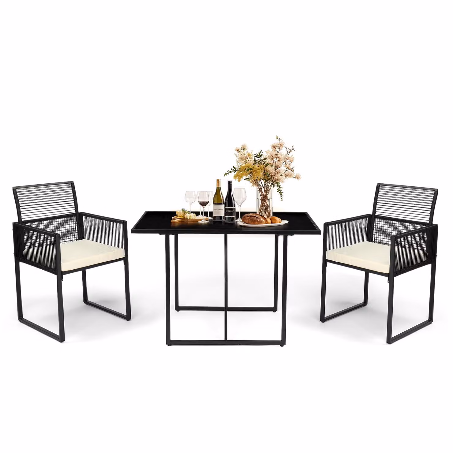 Set da giardino Alightup, composto da 3 pezzi: 2 sedie pieghevoli, 1 tavolo. Set di mobili da giardino in rattan, ideale per giardino e balcone