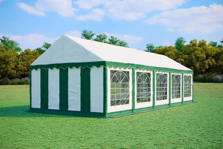 Tenda per eventi 4x10 metri, PVC PREMIUM, 500 g/m² - Verde e bianca