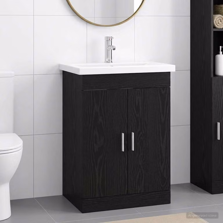 Set di mobili per il bagno moderno vidaXL in MDF nero, L: 61 cm, P: 40 cm, H: 84,5 cm
