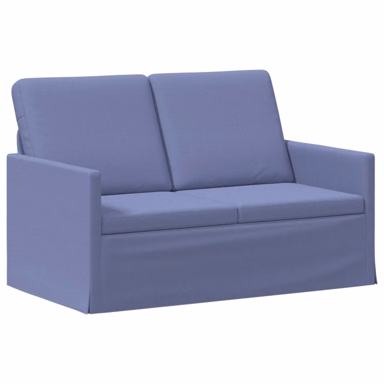 Divano a 2 posti vidaXL in tessuto blu jeans con struttura in metallo, L: 130 cm, P: 81 cm, H: 82 cm
