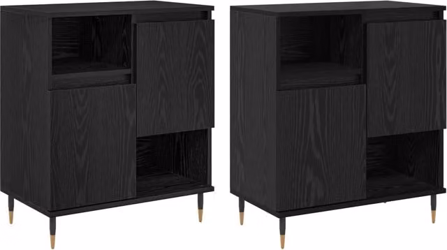 Set di 2 credenze moderne in rovere nero e metallo per soggiorno e sala da pranzo
