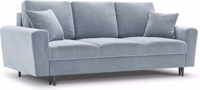 Divano convertibile con contenitore Kyoto Cosmopolitan Design a 3 posti in velluto azzurro L: 235 cm, P: 88 cm, H: 80 cm
