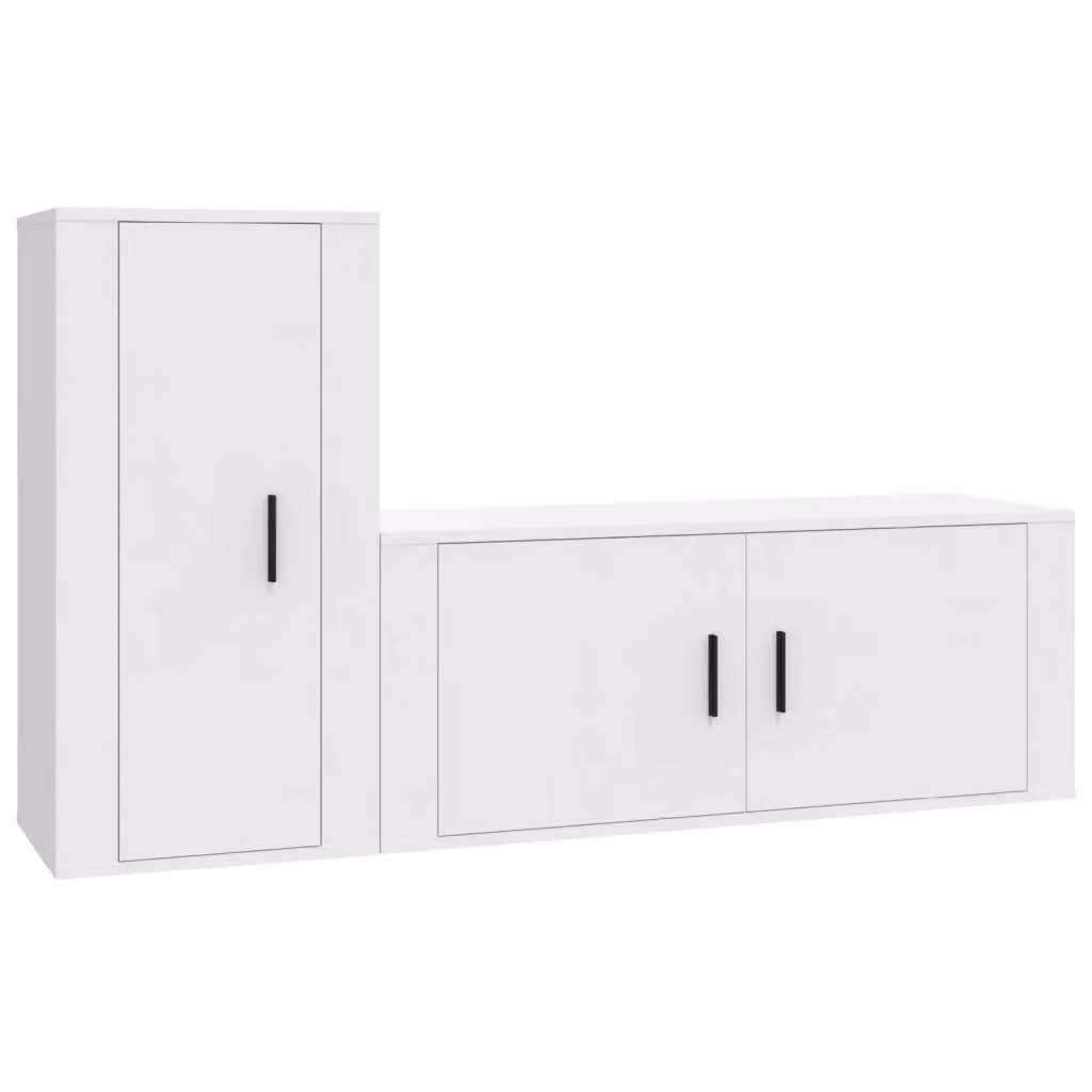 Set di 2 mobili porta TV vidaXL in legno multistrato bianco opaco per soggiorno con montaggio a parete – 2
