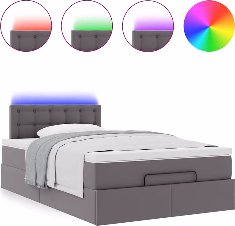 Struttura Letto Pouf con Materasso Grigio 120x200 cm Pelle finta