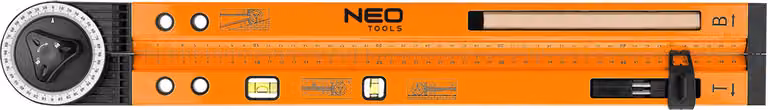 NEO TOOLS Goniometro regolabile con livella 500 mm, 2 livelle, matita, utilizzabile come bussola, campo di misura da 0° a 270°, calibro lungo 50 cm