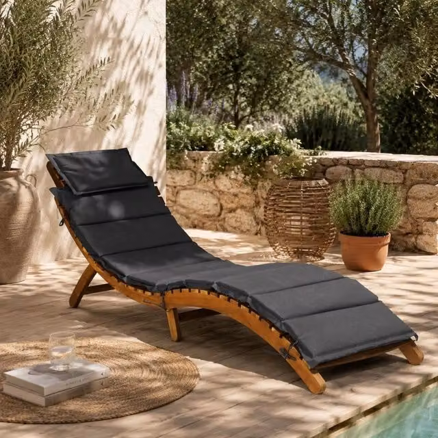 Sun Lounger With Cushion, Solid Acacia Wood, Dark Grey