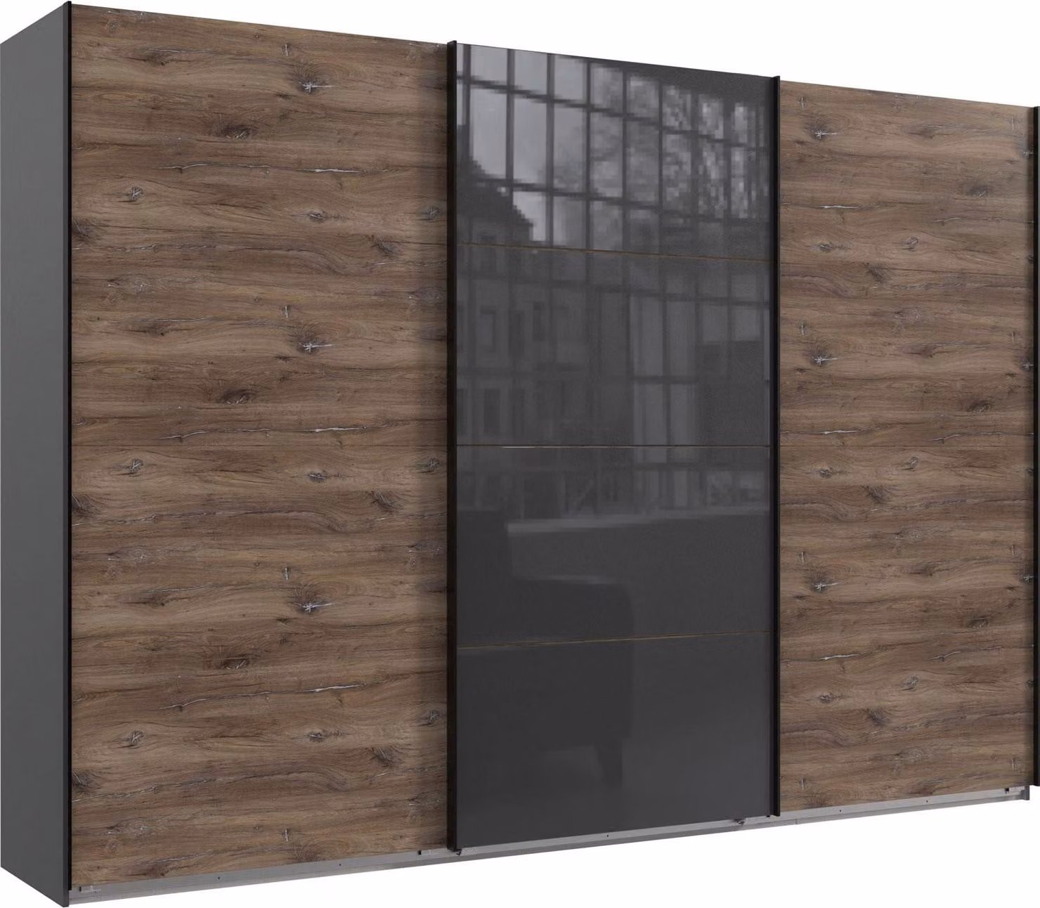 Armadio ad ante scorrevoli Norderstedt 313x64x236cm grafite Flagstaff rovere vetro grigio 18766