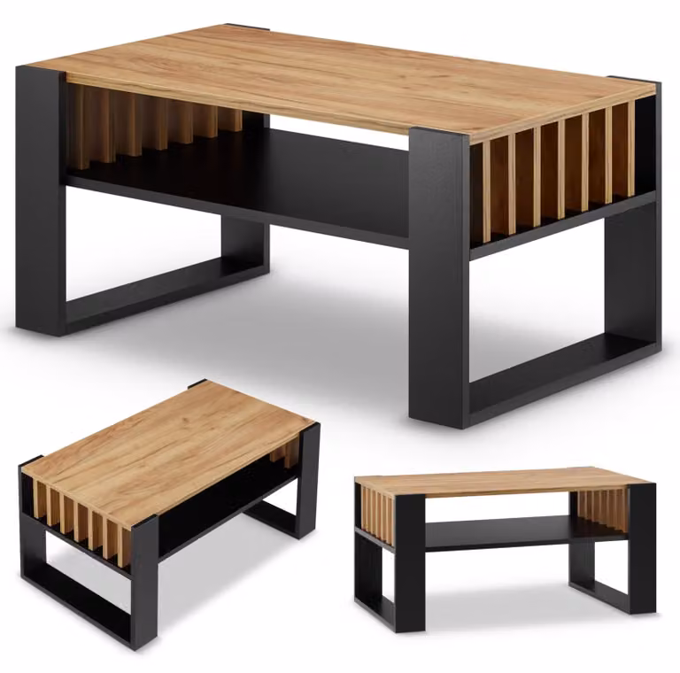 Tavolino da salotto tavolino caffè - 92 cm - Rovere nero - Con vano portaoggetti
