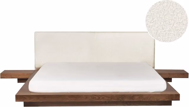 Letto ad acqua BELIANI in stile giapponese con testiera in bouclé marrone, L/P: 180 x 200 cm – 1