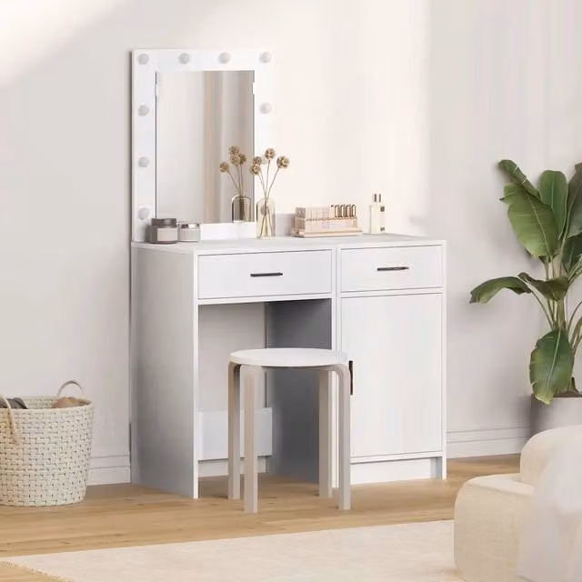 Set di 2 Tavoli da Trucco Moderni vidaXL Bianchi in MDF Lucido L/P/H: 50 x 41 x 135 cm