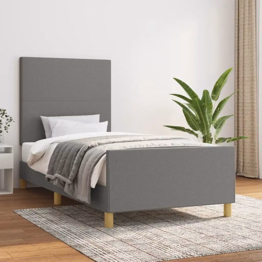 Letto singolo moderno in tessuto grigio con struttura in legno di larice e doghe fisse L/P/H: 100 x 200 x 103 cm – 2