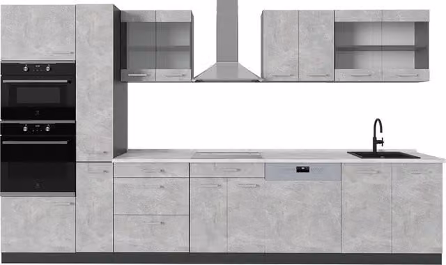 Cucina moderna R-Line Vicco colore Antracite con piano in marmo, L: 350 cm